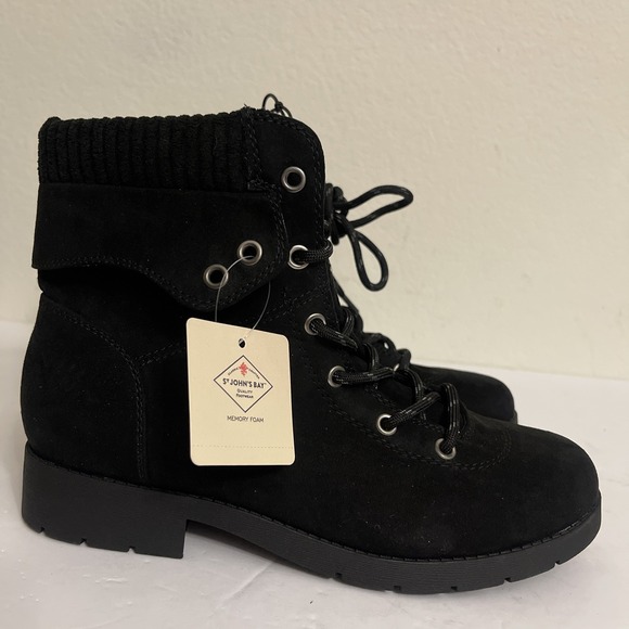 St. John's Bay Black Ankle Boots Lace Up Memory Foam Comfort Winter Casual - Picture 1 of 7